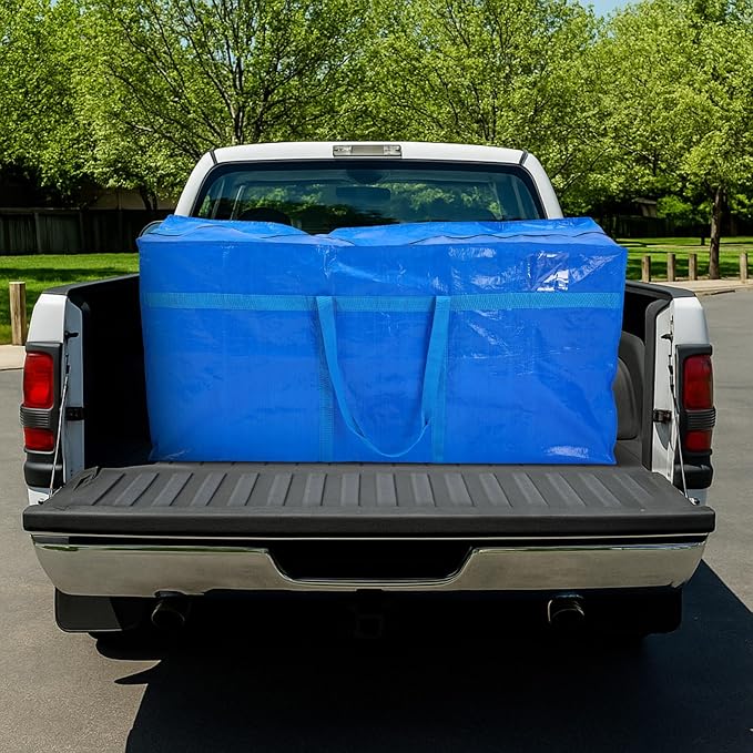 Windyun 4 Pack 155 Gallon Extra Large Moving Bags XXL Heavy Duty Storage Bag with Strong Zipper Handle Jumbo Big Tote Box Foldable for College Dorm Travel Clothes Duffle Blanket Pillow(Blue)