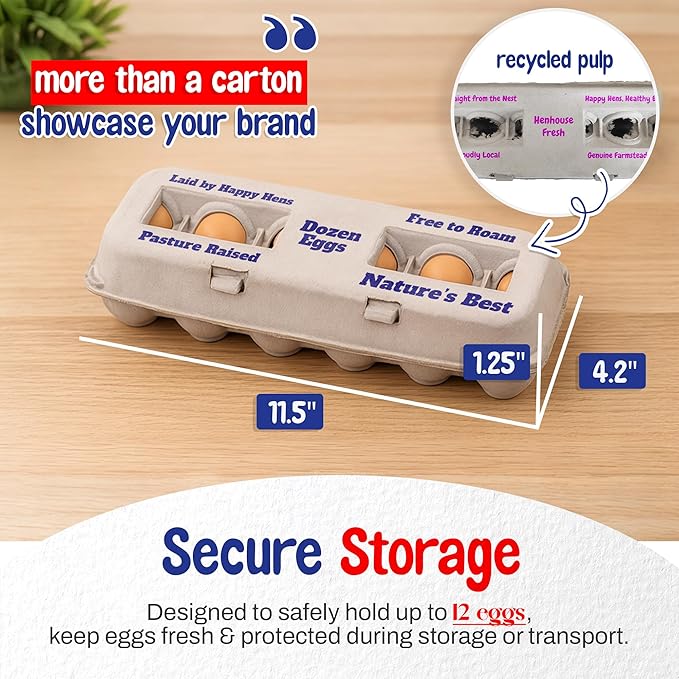 MT Products Custom Printed Egg Cartons 1 Dozen - Natural Pulp Personalized Egg Container - Made in USA