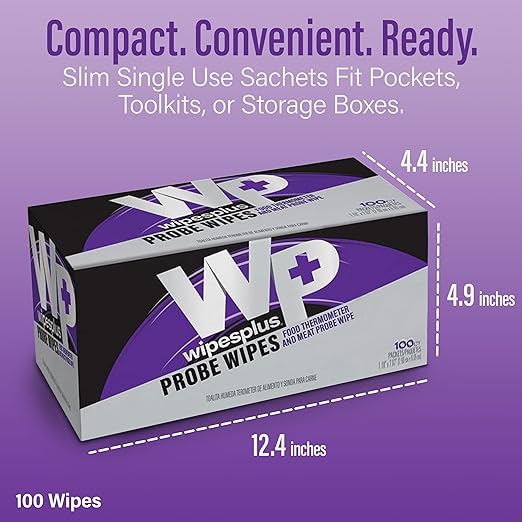 WIPESPLUS Probe Wipes, Thermometer Wipes, Meat Probe Wipe with Individual Satchets for Home and Business, 1000 Count, 10 Packs of 100, White