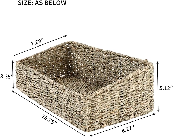YAHUAN Seagrass Storage Basket, Trapezoid Organizing Bin for Shelves, Pantry, Closet and Home Decor