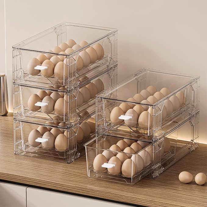 BPA-Free Egg Storage Drawer - Stackable Refrigerator Egg Tray, 2 Pack, 36 Egg Tray.