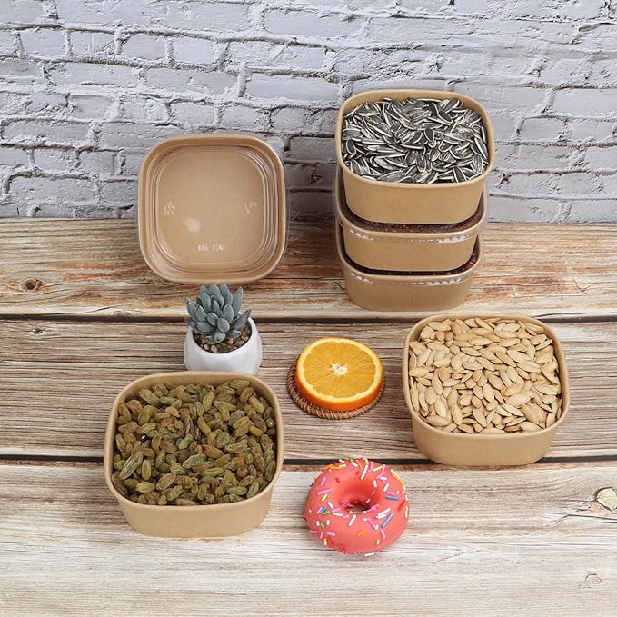 JAYEEY 17 oz Disposable Kraft paper bowls with lids,Food containers Soup Bowls Party Supplies Treat Bowls 50 Pack