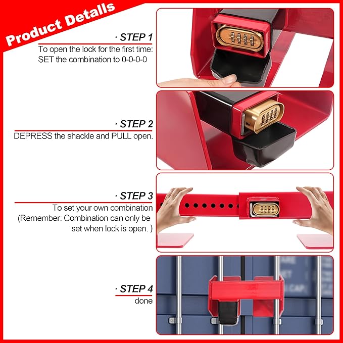 Heavy Duty Cargo Door Equipment Lock, Combination Security Lock, Fits Vertical Bars 9-3/4”-16” Apart(Combination)