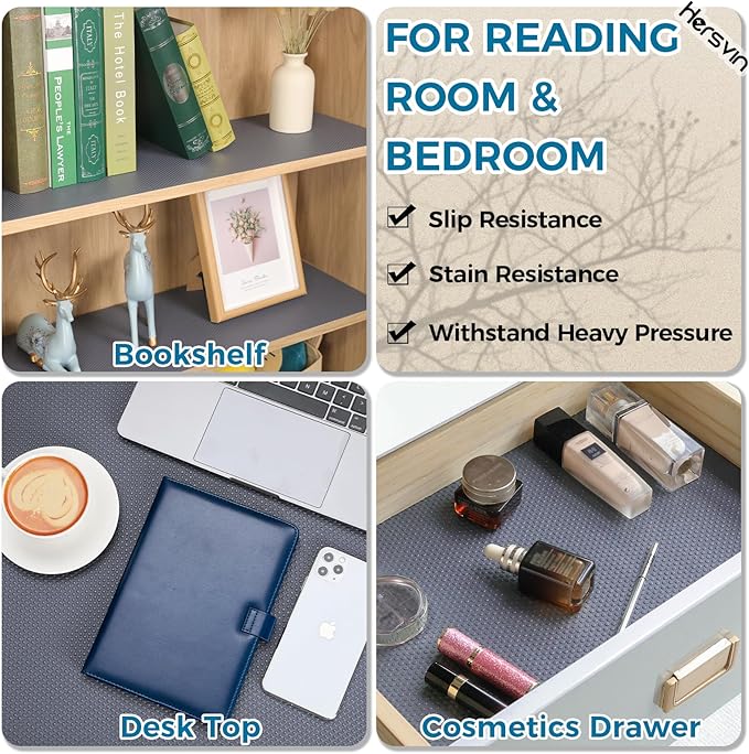 Hersvin Shelf Liners, 24in x 20ft Kitchen Drawer Mats, Non-Adhesive EVA Cupboard Protector, Cabinet Lining (Dark Gray/Dot)