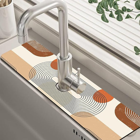 Abstract Minimalistic Geometric Sink Faucet Absorbing Mat Sink Splash Guard Faucet Mat Draining Mat Fast Drying Sink Protectors for Kitchen and Bathroom 5.5"×24"
