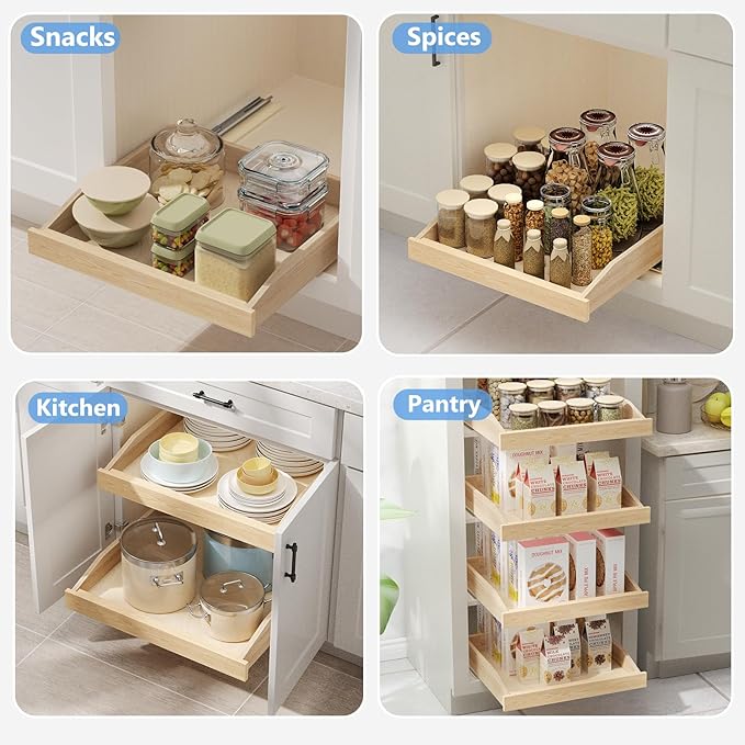 LOVMOR Single Pull Out Organizer 16½”W x 21”D, Soft Close Slide Out Drawer Storage Shelves for Kitchen, Wood Cabinet Shelf Pull-Out Organizer Storage for Base Cabinet
