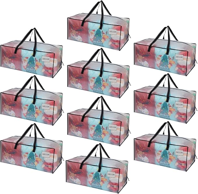 VENO 10 Pack Heavy Duty Moving Bags, Christmas Storage Bins with Lids, Clear Design, Alternative to Moving Boxes, Storage Bags for Clothes, Blankets, Comforters, Pillows, Camping (Clear, 10 Pack)