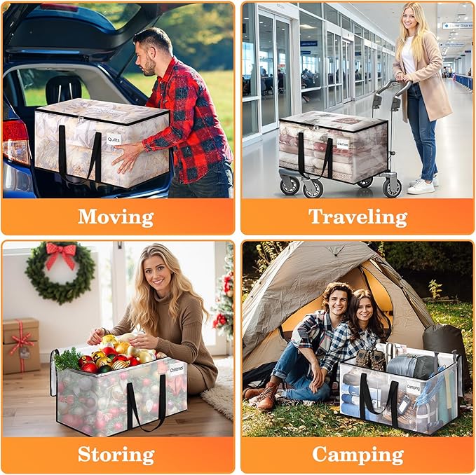 Extra Large Heavy Duty Moving Bags, Storage Bags with Strong Zippers & Handles, Packing Bags for Moving Essentials, Ideal Storage Tote for Home, Dorm & Storage Solutions, 93L, 6 Packs, Clear