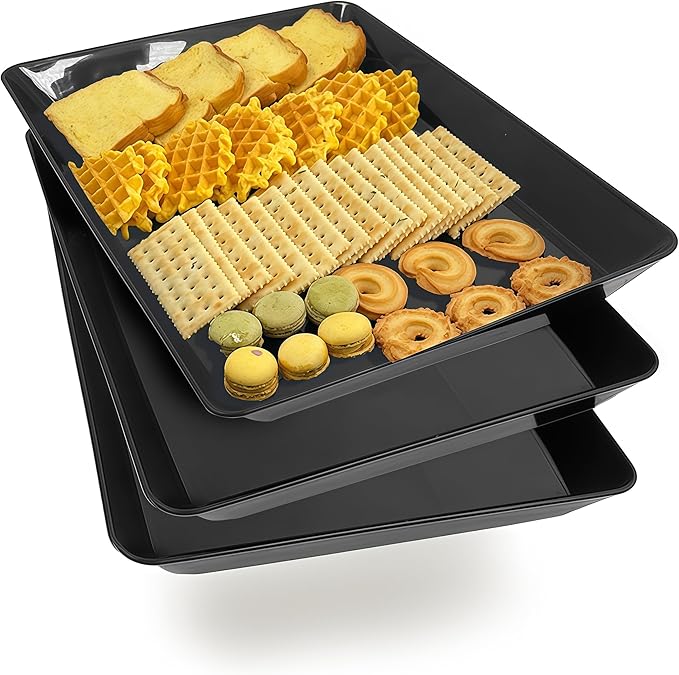 AMGBZT Serving Tray Platter, 3 Pcs Food Tray for Veggie Fruit Snack Dessert Cookie Cheese, Food Trays for Party Supplies Display, Plastic Platters for Serving Food, Large Trays, BPA Free