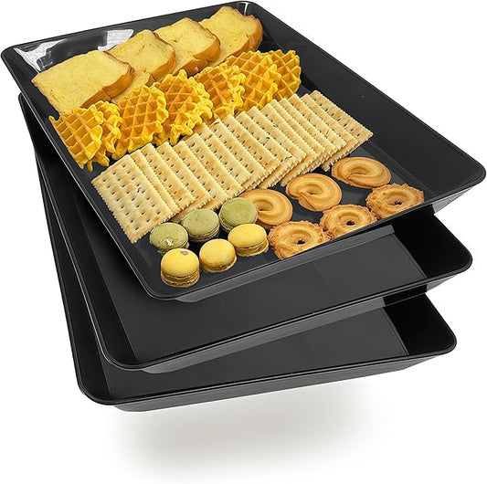 AMGBZT Serving Tray Platter, 3 Pcs Food Tray for Veggie Fruit Snack Dessert Cookie Cheese, Food Trays for Party Supplies Display, Plastic Platters for Serving Food, Large Trays, BPA Free