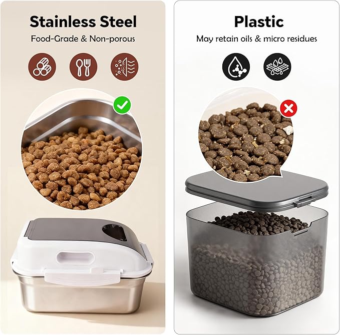 304 Stainless Steel Dog Food Storage Container with Lid for Cat Bird Pet Dry Food Treats, Airtight Mouse Proof Small Storage Bin Fits Up To 7 Lbs, Coming With Scoop