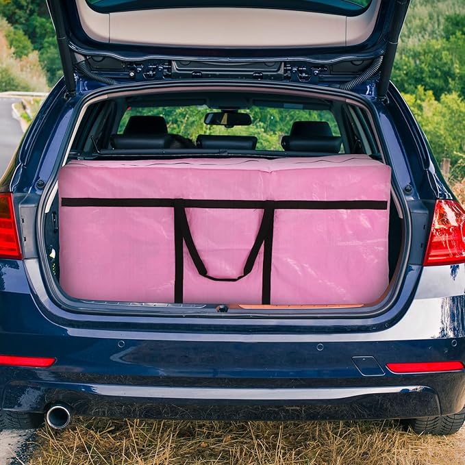 4 Pcs 96 Gallon Extra Large Moving Bags Heavy Duty Storage Bag with Strong Zipper Handle Foldable XXL Jumbo Storage Tote Packing Moving Box for College Dorm Travel Cloth Duffle (Pink)