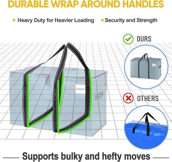 VENO 10 Pack Moving Bags and Large Christmas Storage Bins with lids. Alternative to Moving Boxes, Packing Supplies for College. Extra Large Heavy Duty Totes for Packaging (Light Blue Matte, 10 Pack)