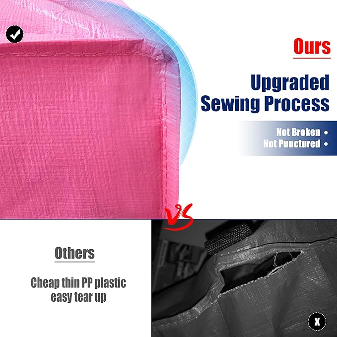 Cosy Family 8 Pack Heavy Duty Extra Large Moving Bags with Backpack Straps - Strong Handles & Zippers, Storage Totes For Space Saving, Fold Flat, Alternative to Moving Box (40 gal, Pink)