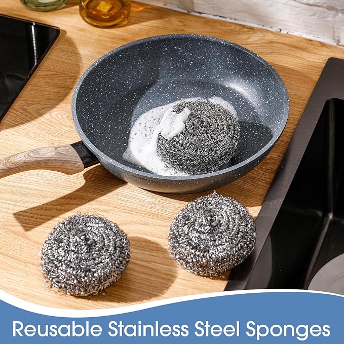 Roshtia 40 Pcs Stainless Steel Scrubber Bulk Large Steel Wool Scrubber 50 Gram Stainless Scourers Sponges Scouring Pads for Cleaning Dishes, Stoves, Pots, Pan, Cooker Hoods