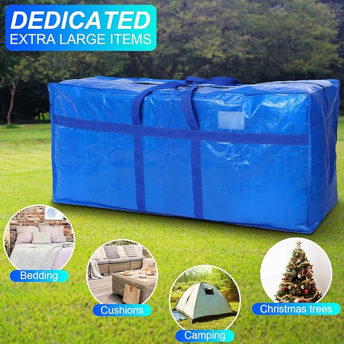 6 Pcs 66 Gallon Extra Large Moving Bags Heavy Duty Storage Bag with Strong Zipper Handle Foldable XXL Jumbo Storage Tote Packing Moving Box for College Dorm Travel Cloth Duffle (Blue)