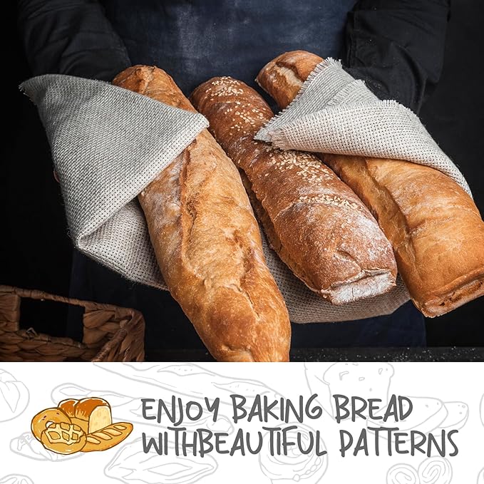 DOYOLLA 14.5inch Oval Bread Dough Proofing Rising Rattan Basket & Liner Combo for Professional & Home Baking (2 basket & 2 liner)