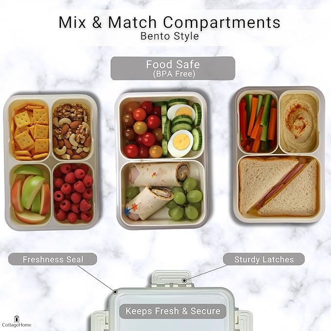 2 Pack Mini Snackle Box Container - 4 Compartment Divided Serving Tray with Lid for Meal Prep, Lunch, School - Dishwasher Safe, Reusable Travel Snack Box for Candy, Fruits, Snacks