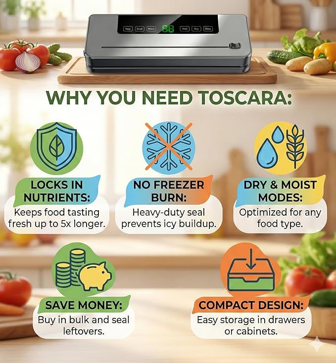 Vacuum Sealer Machine for Food |Automatic Air Sealing System with Dry & Moist Modes, One-Touch Operation &15 Bags Included. Keep Meat, Veggies & Leftovers Fresh Longer, Perfect for Meal Prep