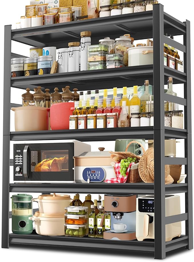 2500LBS Heavy Duty Metal Shelving Unit, 5-Tier Adjustable Kitchen Storage Shelves, Large Pantry Organization Rack for Microwave & Appliances, No-Bolt Utility Rack, 35.4" W x 15.8" D x 72" H