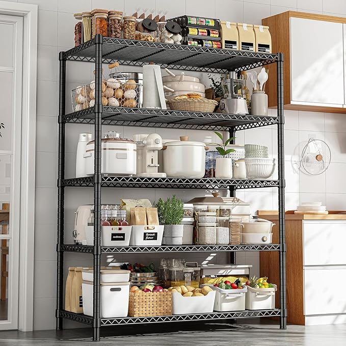REIBII 5 Shelf Metal Shelving 72''H Storage Shelves Steel Wire Shelving for Storage Adjustable Garage Shelving Heavy Duty Shelves Storage Rack Pantry Shelves Kitchen Office Shelf,72''H X36''W X14''D