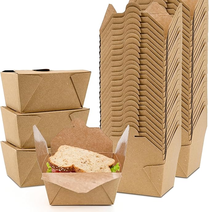 EcoDispose 30 oz Kraft Paper Pack of 450 Fold To Go Containers, Microwaveable Leak and Grease Proof Take Out Boxes for Lunch,Leftover and Restaurant