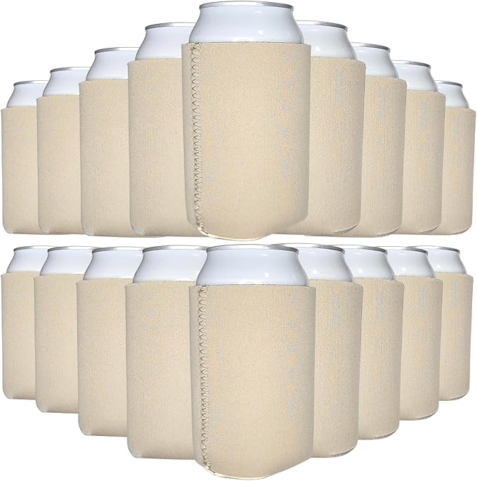 TahoeBay Neoprene Can Cooler Sleeves (50-Pack) Bulk Blank Sublimation Blanks for Vinyl Regular Size Plain Beer Coolers for Soda Cans & Bottles Black, White, Solid Color Set (Champagne Beige)