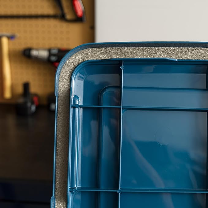 IRIS USA WeatherPro 103 Qt Eco-Friendly Storage Bins with Lids, 2 Pack, BPA-Free Plastic Gasket Box with Tight Latch and Seal, Stackable Nestable Tote Tub - Navy