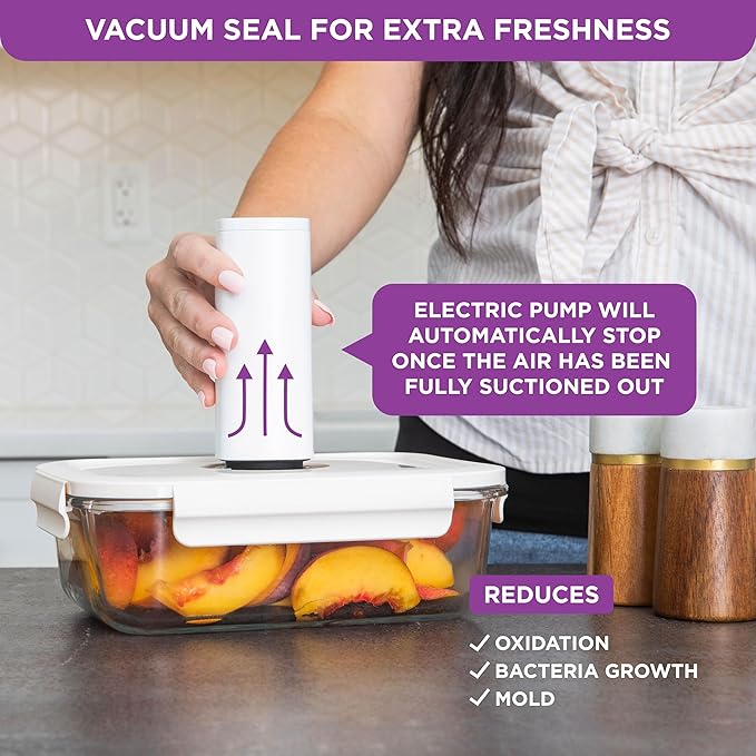 HOLDN’ STORAGE Vacuum Food Storage Containers, Set of 6 Glass Containers Mix & Electronic Pump - Keep Food Fresh Longer, BPA-Free Glass, Leak-Proof, Ideal for Meal Prep, Marinating
