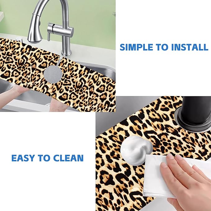 Abstract Brown Leopard Dish Drying Mat for Kitchen Sink Splash Guard Behind Faucet Sink Mat Absorbent Fast Drying Faucet Draining Mat for Bathroom Kitchen 5.5"×24"