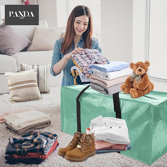 12 Pack Extra Large Moving Bags with Zippers & Carrying Handles, Heavy-Duty Storage Tote for Space Saving Moving Storage, Fold Flat, Alternative to Box and Bin,Teal