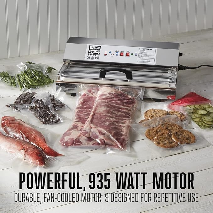Weston Brands Vacuum Sealer Machine for Food Preservation & Sous Vide, Extra-Wide Bar for Sealing Bags up to 15" Wide, 935 Watts, Commercial Grade Pro 3000, Programmable LED Controls, Stainless Steel