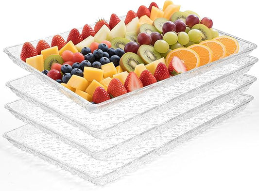 GLITCHCORE 4-Pack Acrylic Serving Tray 15 * 11“Serving Platter Reusable Plastic Tray for for Parties Serving Food for Kitchen/Outdoor/Pantry Organization of Vegetables，Desserts, Cookies, Cakes,