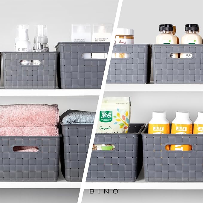 BINO | Plastic Storage Baskets Medium - Grey | THE STABLE COLLECTION | Multi-Use Storage | Rectangular Cabinet Organizer | Baskets For Organizing with Handles | Home Office Organization and Storage