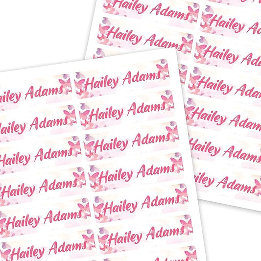 Mini Labels 1.5”x0.4” - 99 Pack Custom Name Stickers - Personalized Waterproof Name Labels for Bottles, Food Containers, School Supplies and More – Dishwasher & Microwave Safe – Butterfly