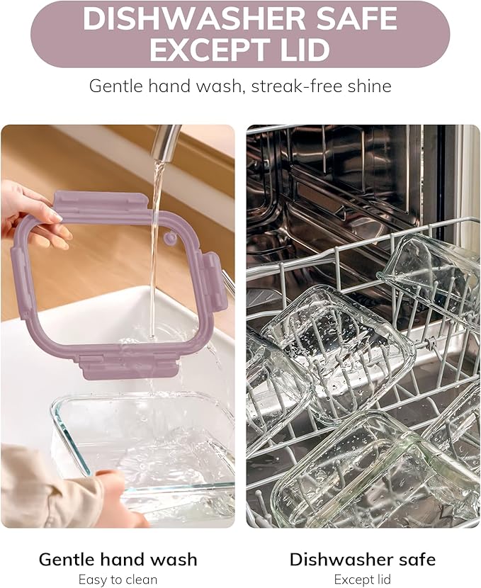 BOROHOUSE 2-Pack Glass Food Storage Containers with Tempered Lids (21.3oz/2.7cup) - Airtight Snap Lock, Microwave & Oven Safe (-4℉~ 950°F), Freezer to Baking Dish, BPA-Free, Gift Box (Pink)
