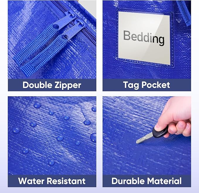 Extra Large Moving Bags with Zippers & Carrying Handles, Heavy-Duty Storage Tote Moving Boxes for Space Saving (6)