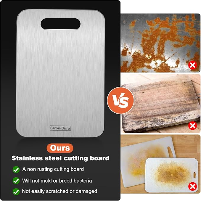 Stron-Dura Cutting Board, Cutting Boards for Kitchen, Titanium Cutting Board, Foodgrade Stainless Steel Cutting Board for Meat,Fruit, Vegetables, Outdoor or Indoor, M 13.4" * 9"