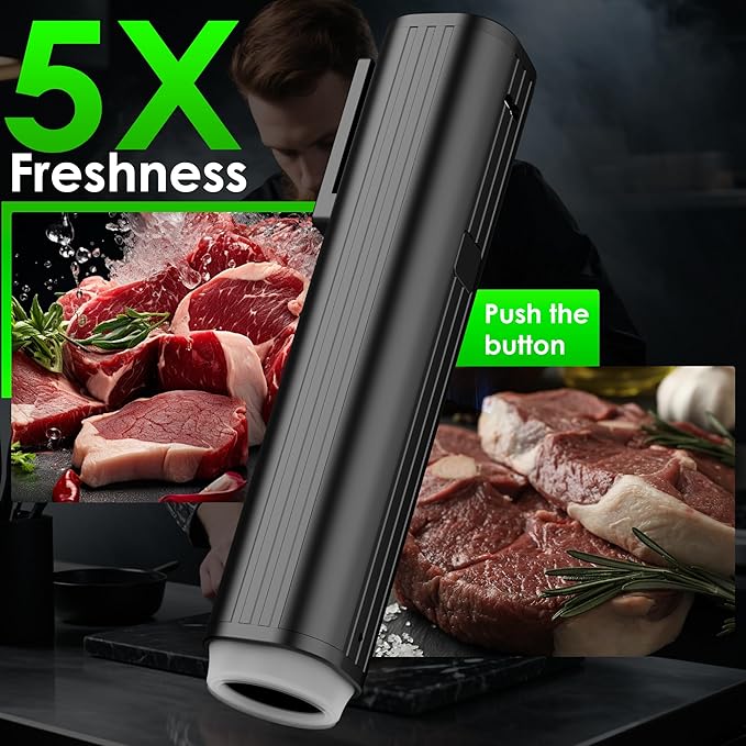Elxis Vacuum Sealer, Portable handheld Vacuum Sealer + 30 Reusable Vacuum Bags, Portable Food Sealer, With LED pressure display, 2-Speed Pressure Control (60/80 Kpa)