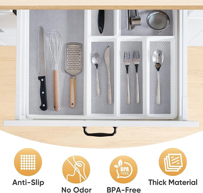 BALEINE Cabinet Liner, Drawer Liner, Shelf Liners for Kitchen Cabinets Non-Adhesive, Non-Slip Protect Desks, Cupboard, Drawers, Shelves, Tableware (17.5 in x 10 Ft, Gray)