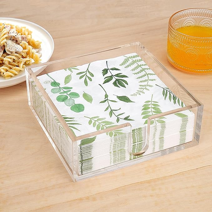 LotFancy Acrylic Napkin Holder, Luncheon, Dinner Napkin Holder for 6.5 x 6.5 inch Napkin, Clear Paper Holder for Table, Bathroom, Kitchen, Bar, Party, Wedding, Event