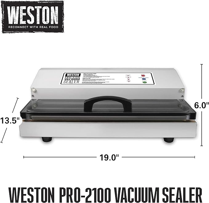 Weston Brands Vacuum Sealer Machine for Food Preservation & Sous Vide, Extra-Wide 5mm Bar for Sealing Bags up to 15", 935 Watts, Pro-2100, White (65-0101)