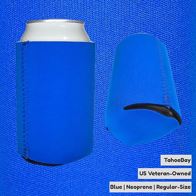 TahoeBay Neoprene Can Cooler Sleeves (50-Pack) Bulk Blank Sublimation Blanks for Vinyl Regular Size Plain Beer Coolers for Soda Cans & Bottles Black, White, Solid Color Set (Blue)