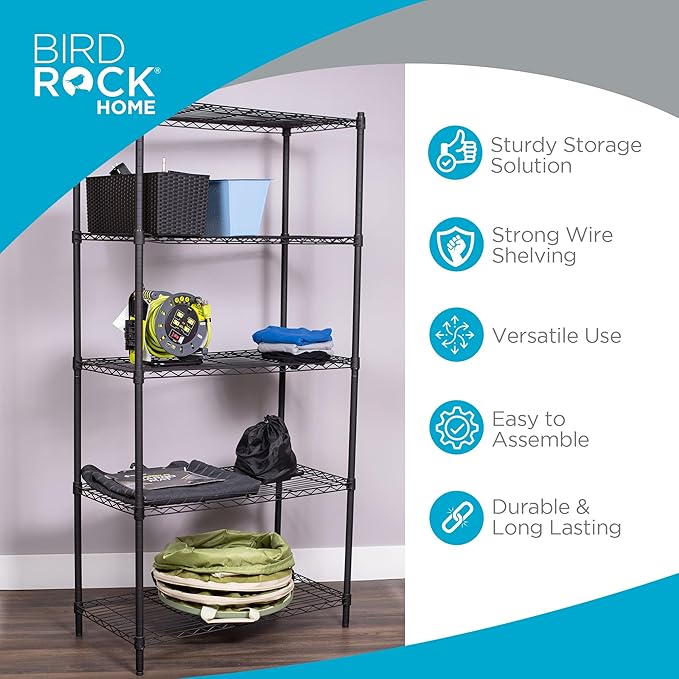 Internet's Best 5-Shelf Adjustable Wire Shelving | Heavy Duty Storage Rack | Metal Shelf for Garage, Restaurant, Industrial Use - Wide Unit Shelves, Sturdy Steel Frame | Black | 36" W x 18" D x 72" H