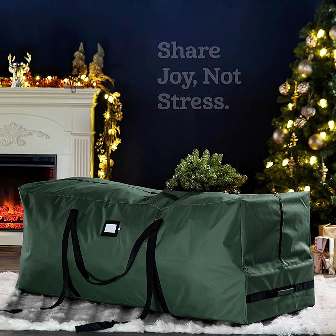 ZOBER 600D Oxford Fabric Rolling Christmas Tree Storage Bag - Fits 7.5 Ft Artificial Trees - Waterproof Christmas Tree Bag For Storage Box For Xmas, Durable Handles and Wheels - Card Slot - Green