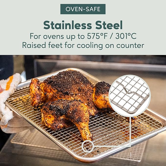 Ultra Cuisine Stainless Steel 8.5 x 12-inch Cooling and Baking Rack - Oven-Safe - Dishwasher-Safe - Heavy Duty - Tight Wire Bake for Oven Cooking - Quarter Sheet Pan - Ideal as Roasting Rack
