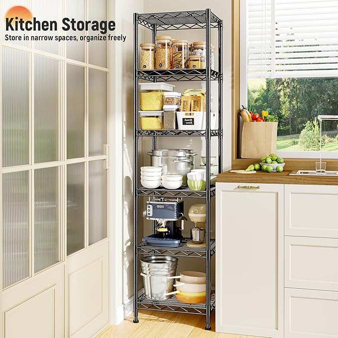 6 Wire Shelving Metal Shelves Storage Rack:Adjustable Storage Shelves Standing Shelf Units and Narrow Shelf for Laundry Bathroom Kitchen Pantry Closet Office 15.8" w*11.8" D*63" H