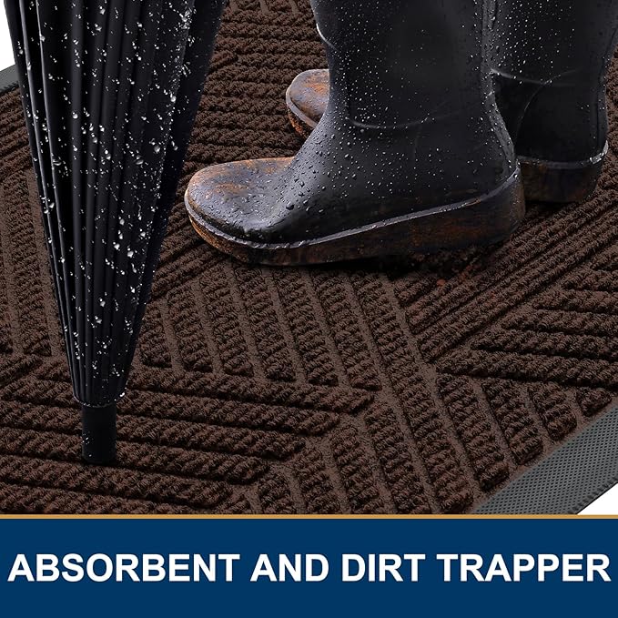 Smiry Front Door Mat Outside Entrance, Heavy Duty Sturdy Natural Rubber Doormat, Trap Dirt and Moisture, Easy Clean Low Profile Welcome Floor Mats for Indoor Outdoor Entry, 59x23 Inch, Dark Brown