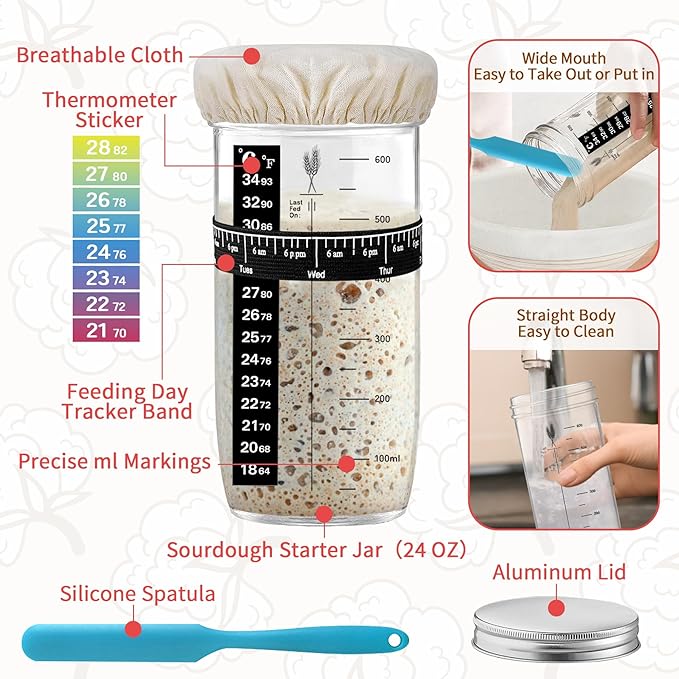 PeacePeo 38 Pcs Sourdough Starter Kit, Cotton Rope Banneton Bread Proofing Basket with Sourdough Starter Jars,10 Inch Round & Oval Proofing Basket with Liners & Covers for Artisan Bread Baking
