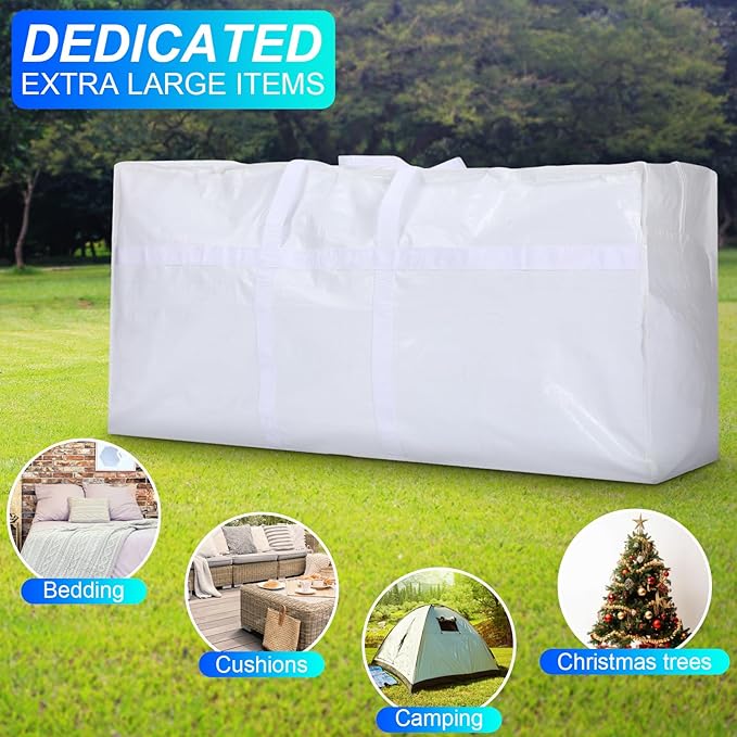 4 Pcs 66 Gallon Extra Large Moving Bags Heavy Duty Storage Bag with Strong Zipper Handle Foldable XXL Jumbo Storage Tote Packing Moving Box for College Dorm Travel Cloth Duffle (White)